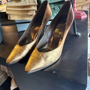 Women's Metallic Gold Pointed-Toe High Heels